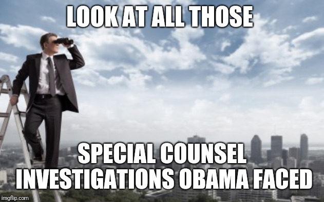 Looking for | LOOK AT ALL THOSE SPECIAL COUNSEL INVESTIGATIONS OBAMA FACED | image tagged in looking for | made w/ Imgflip meme maker