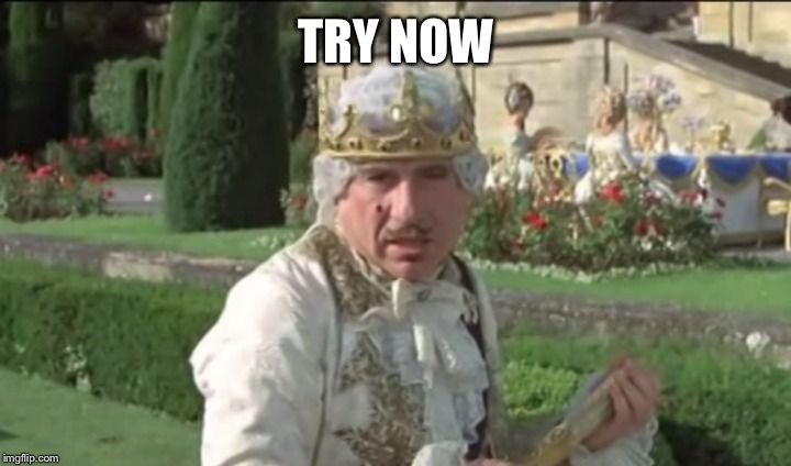 Mel Brooks good to be the king | TRY NOW | image tagged in mel brooks good to be the king | made w/ Imgflip meme maker