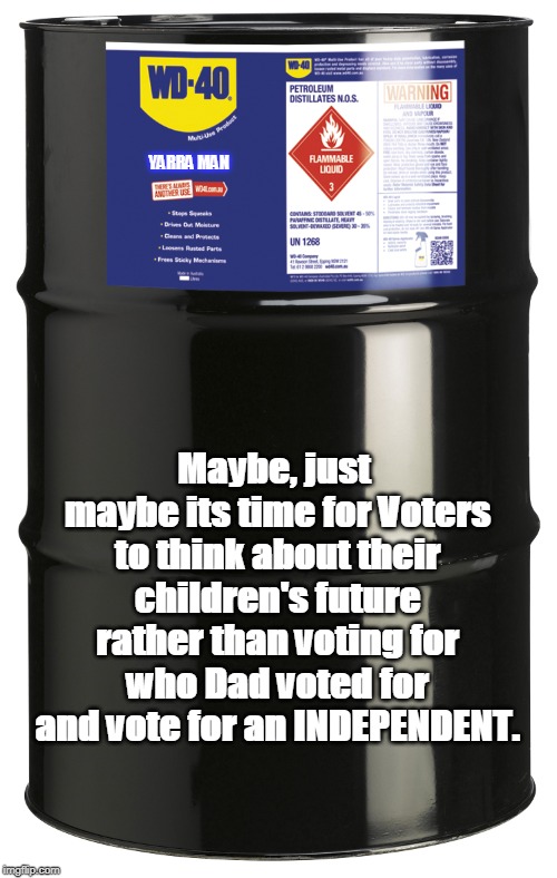 Rusted on Voters | YARRA MAN; Maybe, just maybe its time for Voters to think about their children's future rather than voting for who Dad voted for and vote for an INDEPENDENT. | image tagged in rusted on voters | made w/ Imgflip meme maker