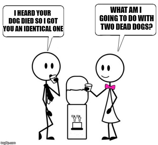 water kewler joke | WHAT AM I GOING TO DO WITH TWO DEAD DOGS? I HEARD YOUR DOG DIED SO I GOT YOU AN IDENTICAL ONE | image tagged in kewlew,joke | made w/ Imgflip meme maker