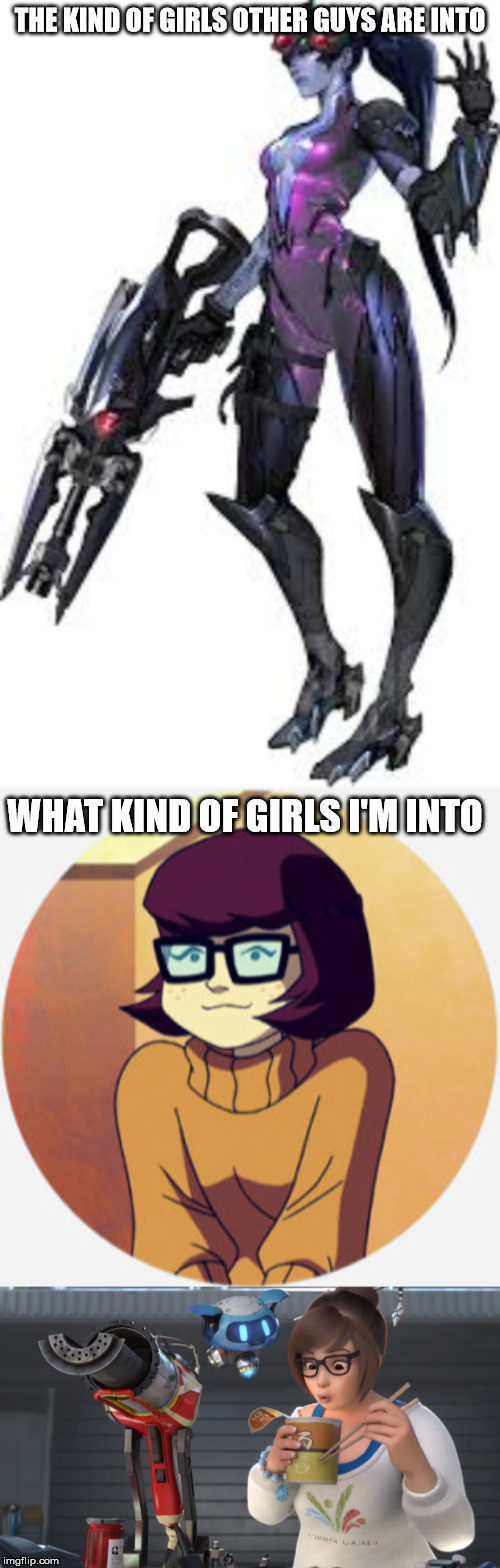 I'm serious, all I need is a Mei or a Velma. | THE KIND OF GIRLS OTHER GUYS ARE INTO; WHAT KIND OF GIRLS I'M INTO | image tagged in truth,memes,funny,overwatch,scooby doo | made w/ Imgflip meme maker