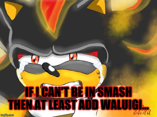 Shadow the Hedgehog Crying | IF I CAN'T BE IN SMASH THEN AT LEAST ADD WALUIGI... | image tagged in shadow the hedgehog crying | made w/ Imgflip meme maker