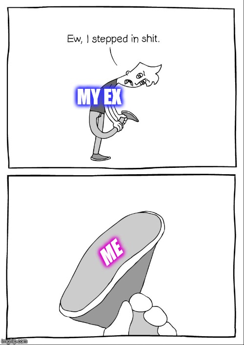 Ew, i stepped in shit | MY EX; ME | image tagged in ew i stepped in shit | made w/ Imgflip meme maker