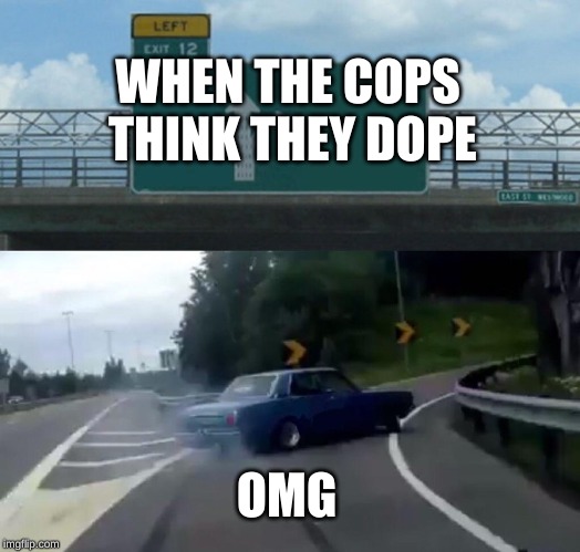 oh my gosh | WHEN THE COPS THINK THEY DOPE; OMG | image tagged in memes,left exit 12 off ramp | made w/ Imgflip meme maker
