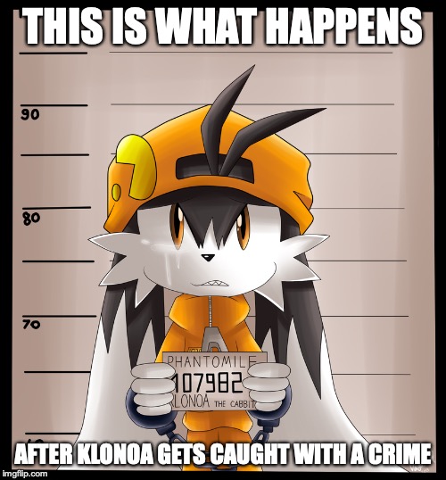 Klonoa the Prisoner | THIS IS WHAT HAPPENS; AFTER KLONOA GETS CAUGHT WITH A CRIME | image tagged in klonoa,prisoner,memes | made w/ Imgflip meme maker