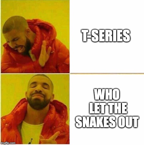 Drake Hotline approves | T-SERIES; WHO LET THE SNAKES OUT | image tagged in drake hotline approves | made w/ Imgflip meme maker