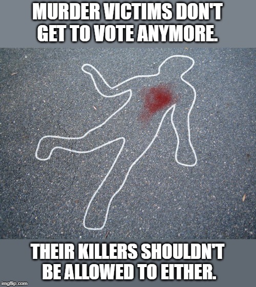 murder control | MURDER VICTIMS DON'T GET TO VOTE ANYMORE. THEIR KILLERS SHOULDN'T BE ALLOWED TO EITHER. | image tagged in murder control | made w/ Imgflip meme maker