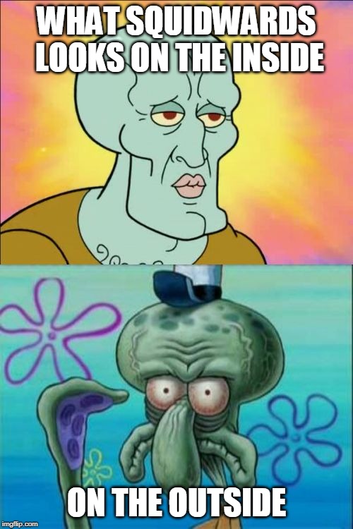 Squidward Meme | WHAT SQUIDWARDS LOOKS ON THE INSIDE; ON THE OUTSIDE | image tagged in memes,squidward | made w/ Imgflip meme maker