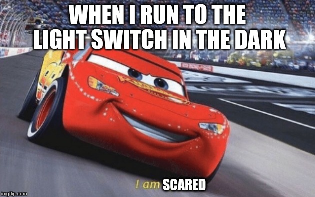 I am speed | WHEN I RUN TO THE LIGHT SWITCH IN THE DARK; SCARED | image tagged in i am speed | made w/ Imgflip meme maker
