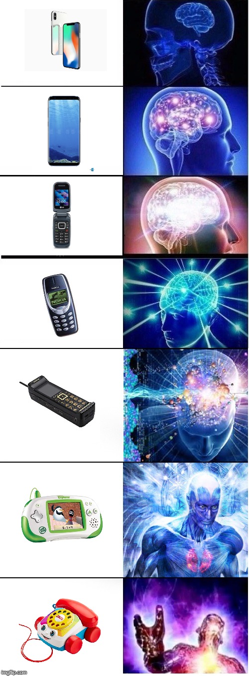 Portable Telephonic Device | image tagged in expanding brain extended 2,memes | made w/ Imgflip meme maker