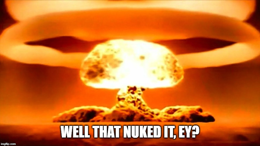 Nuke | WELL THAT NUKED IT, EY? | image tagged in nuke | made w/ Imgflip meme maker