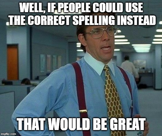 WELL, IF PEOPLE COULD USE THE CORRECT SPELLING INSTEAD THAT WOULD BE GREAT | image tagged in memes,that would be great | made w/ Imgflip meme maker