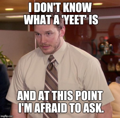 Afraid To Ask Andy | I DON'T KNOW WHAT A 'YEET' IS; AND AT THIS POINT I'M AFRAID TO ASK. | image tagged in memes,afraid to ask andy | made w/ Imgflip meme maker