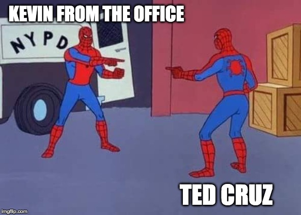 Spiderman mirror | KEVIN FROM THE OFFICE; TED CRUZ | image tagged in spiderman mirror | made w/ Imgflip meme maker