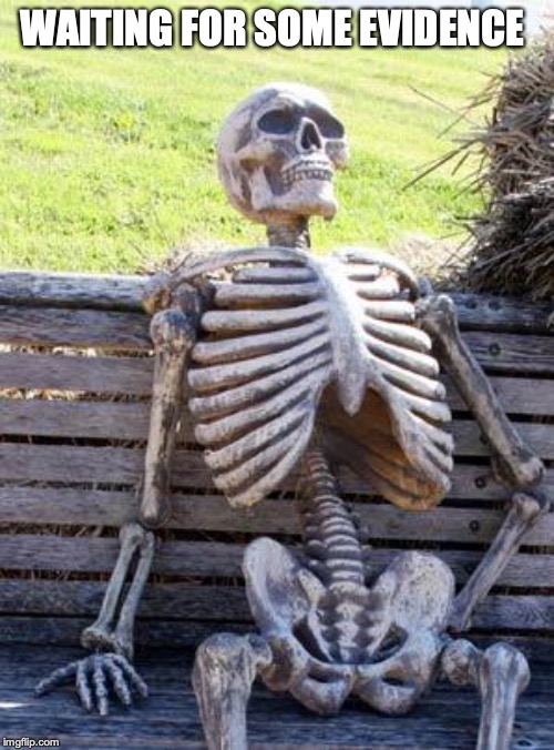 Waiting Skeleton Meme | WAITING FOR SOME EVIDENCE | image tagged in memes,waiting skeleton | made w/ Imgflip meme maker