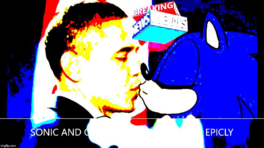 obama kisses sonic | image tagged in funny | made w/ Imgflip meme maker