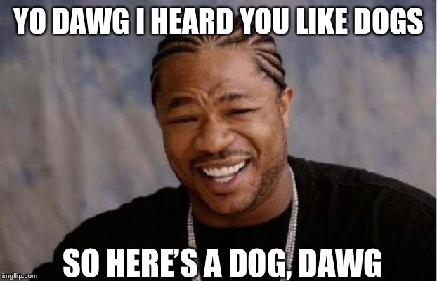 Yo Dawg Heard You Meme | YO DAWG I HEARD YOU LIKE DOGS; SO HERE’S A DOG, DAWG | image tagged in memes,yo dawg heard you | made w/ Imgflip meme maker