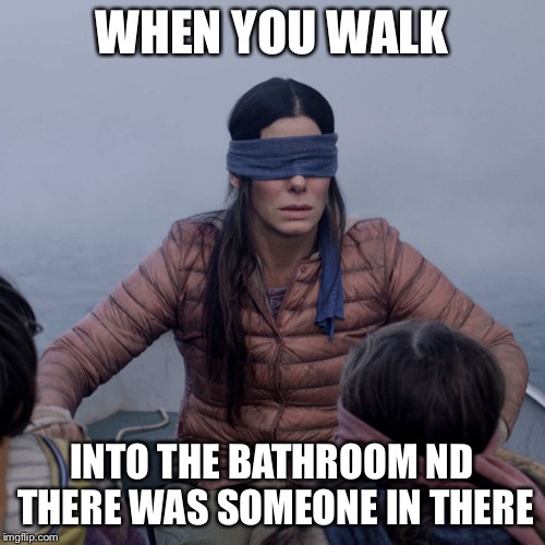 Bird Box Meme | WHEN YOU WALK; INTO THE BATHROOM ND THERE WAS SOMEONE IN THERE | image tagged in memes,bird box | made w/ Imgflip meme maker