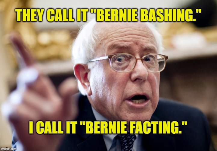 Crazy Bernie Sanders | THEY CALL IT "BERNIE BASHING."; I CALL IT "BERNIE FACTING." | image tagged in crazy bernie sanders | made w/ Imgflip meme maker