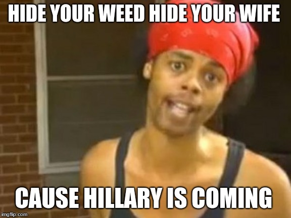 Hide Yo Kids Hide Yo Wife | HIDE YOUR WEED HIDE YOUR WIFE; CAUSE HILLARY IS COMING | image tagged in memes,hide yo kids hide yo wife | made w/ Imgflip meme maker