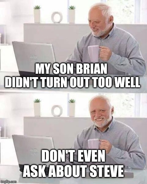 Hide the Pain Harold Meme | MY SON BRIAN DIDN'T TURN OUT TOO WELL DON'T EVEN ASK ABOUT STEVE | image tagged in memes,hide the pain harold | made w/ Imgflip meme maker