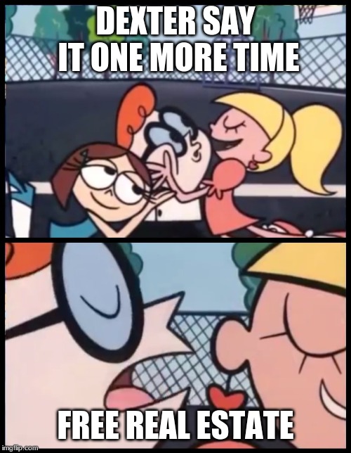 Say it Again, Dexter Meme | DEXTER SAY IT ONE MORE TIME; FREE REAL ESTATE | image tagged in memes,say it again dexter | made w/ Imgflip meme maker