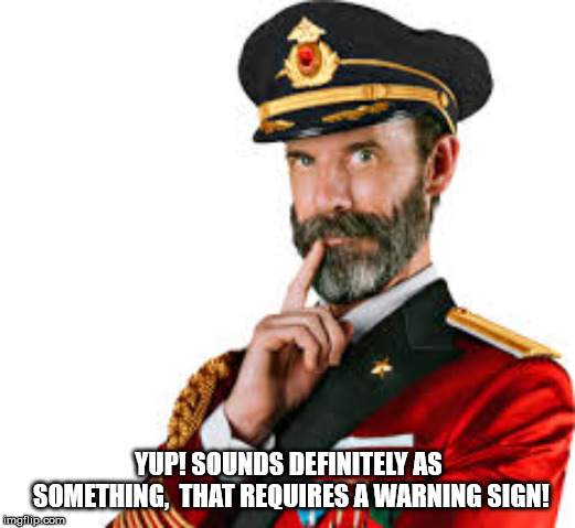 Hmm Captain Obvious  | YUP! SOUNDS DEFINITELY AS SOMETHING,  THAT REQUIRES A WARNING SIGN! | image tagged in hmm captain obvious | made w/ Imgflip meme maker