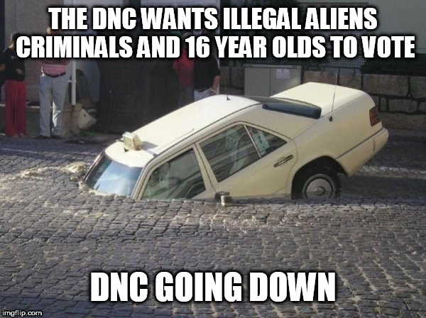 dnc | THE DNC WANTS ILLEGAL ALIENS CRIMINALS AND 16 YEAR OLDS TO VOTE; DNC GOING DOWN | image tagged in dnc | made w/ Imgflip meme maker