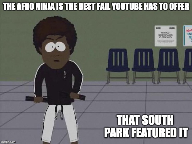 Afro Ninja on South Park | THE AFRO NINJA IS THE BEST FAIL YOUTUBE HAS TO OFFER; THAT SOUTH PARK FEATURED IT | image tagged in south park,afro ninja,memes | made w/ Imgflip meme maker