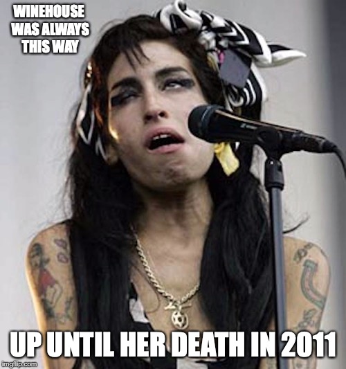 High Winehouse | WINEHOUSE WAS ALWAYS THIS WAY; UP UNTIL HER DEATH IN 2011 | image tagged in amy winehouse,memes,high | made w/ Imgflip meme maker