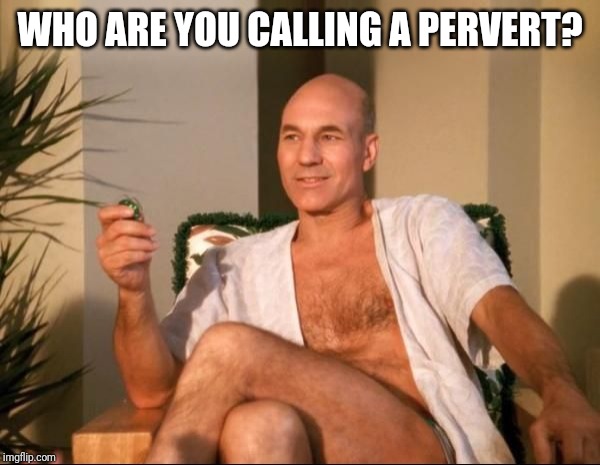 Sexy Picard | WHO ARE YOU CALLING A PERVERT? | image tagged in sexy picard | made w/ Imgflip meme maker