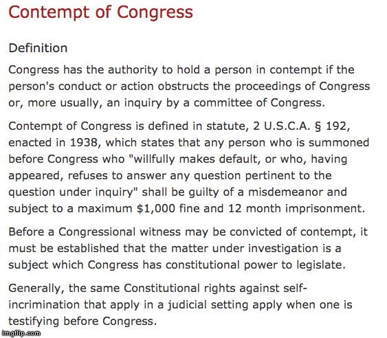 Warning to Those Who Fail to Respond to Congressional Subpoenas - Up to 12 Months in Prison | image tagged in obstruction of justice,contempt of congress,subpoena,impeach trump | made w/ Imgflip meme maker