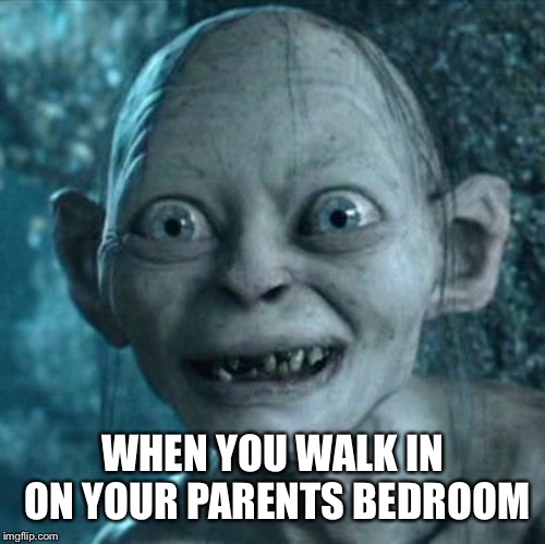 Gollum Meme | WHEN YOU WALK IN ON YOUR PARENTS BEDROOM | image tagged in memes,gollum | made w/ Imgflip meme maker