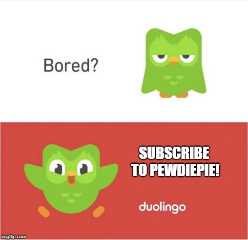 DUOLINGO BORED | SUBSCRIBE TO PEWDIEPIE! | image tagged in duolingo bored | made w/ Imgflip meme maker