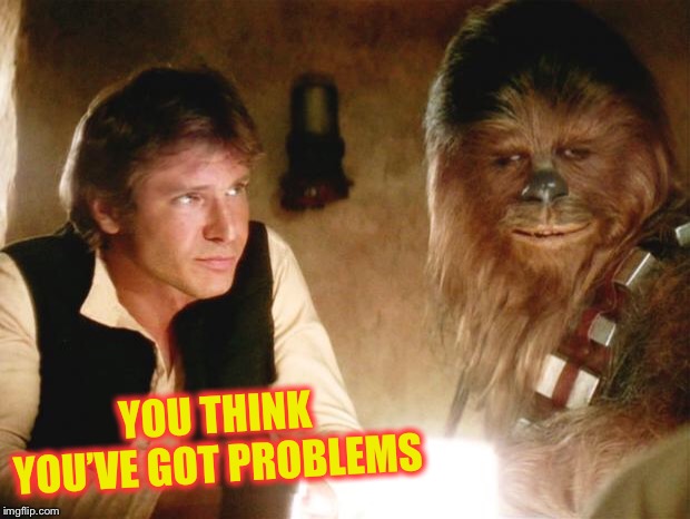 Han Solo Chewbacca | YOU THINK YOU’VE GOT PROBLEMS | image tagged in han solo chewbacca | made w/ Imgflip meme maker