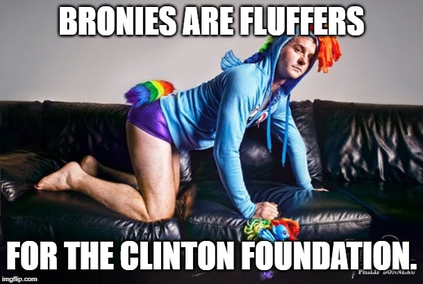 Bronies for Clinton | BRONIES ARE FLUFFERS; FOR THE CLINTON FOUNDATION. | image tagged in bronies for clinton | made w/ Imgflip meme maker