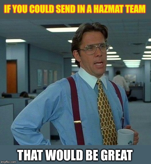 That Would Be Great Meme | IF YOU COULD SEND IN A HAZMAT TEAM THAT WOULD BE GREAT | image tagged in memes,that would be great | made w/ Imgflip meme maker
