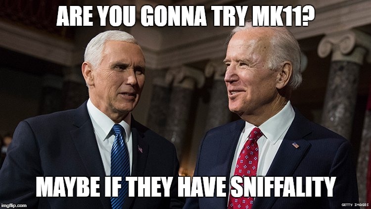 Biden May Try MK11 | ARE YOU GONNA TRY MK11? MAYBE IF THEY HAVE SNIFFALITY | image tagged in biden,2020,pence,mortal kombat xi,hair sniffing | made w/ Imgflip meme maker