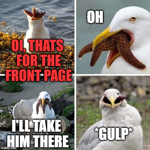 OI, THATS FOR THE FRONT PAGE OH I'LL TAKE HIM THERE *GULP* | made w/ Imgflip meme maker