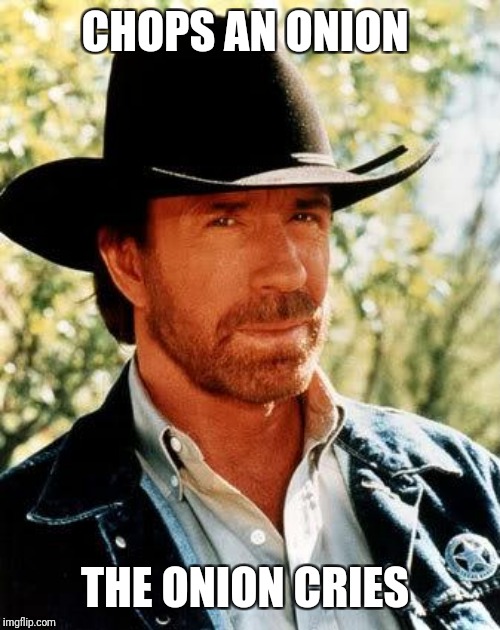 Chuck Norris Meme | CHOPS AN ONION; THE ONION CRIES | image tagged in memes,chuck norris | made w/ Imgflip meme maker