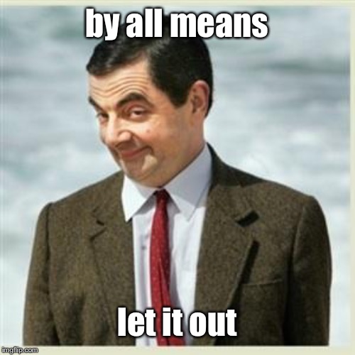 Mr Bean Smirk | by all means let it out | image tagged in mr bean smirk | made w/ Imgflip meme maker