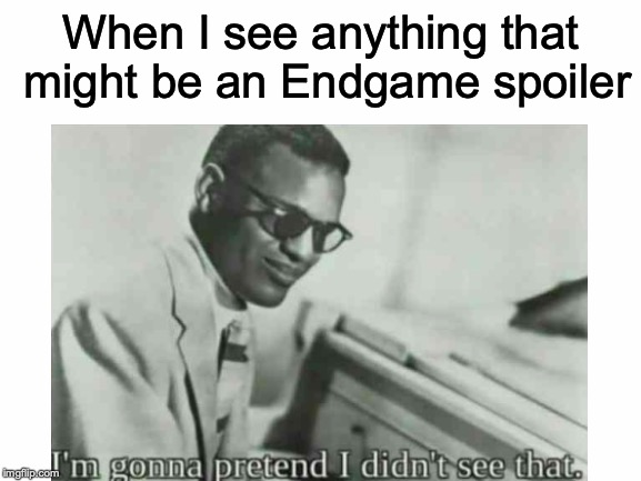 Seriously, please refrain from posting spoilers here or I'll flag your post! | When I see anything that might be an Endgame spoiler | image tagged in memes,funny,dank memes,ray charles,avengers endgame,spoilers | made w/ Imgflip meme maker