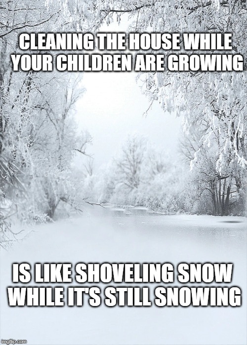 CLEANING THE HOUSE WHILE YOUR CHILDREN ARE GROWING; IS LIKE SHOVELING SNOW WHILE IT'S STILL SNOWING | image tagged in parenting,cleaning,snow | made w/ Imgflip meme maker