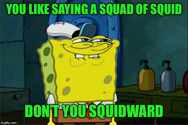 Don't You Squidward Meme | YOU LIKE SAYING A SQUAD OF SQUID DON’T YOU SQUIDWARD | image tagged in memes,dont you squidward | made w/ Imgflip meme maker
