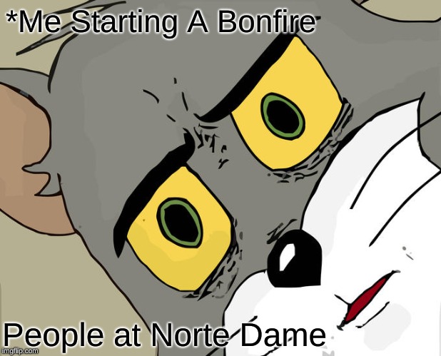 Unsettled Tom Meme | *Me Starting A Bonfire; People at Norte Dame | image tagged in memes,unsettled tom | made w/ Imgflip meme maker