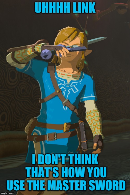 Link | UHHHH LINK; I DON'T THINK THAT'S HOW YOU USE THE MASTER SWORD | image tagged in link | made w/ Imgflip meme maker