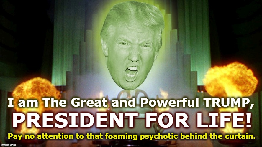 That's what he wants. We're not going to give it to him, but that's what he wants. | I am The Great and Powerful TRUMP, PRESIDENT FOR LIFE! Pay no attention to that foaming psychotic behind the curtain. | image tagged in trump,president,psychotic,wizard of oz | made w/ Imgflip meme maker
