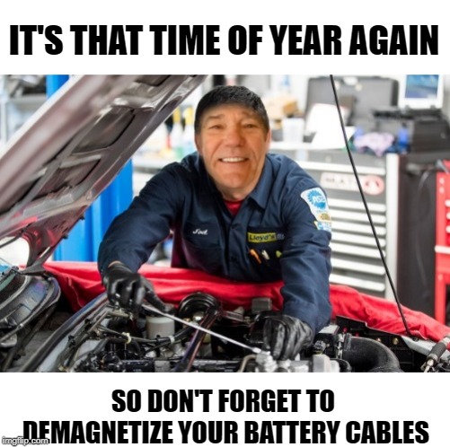 fake news |  IT'S THAT TIME OF YEAR AGAIN; SO DON'T FORGET TO DEMAGNETIZE YOUR BATTERY CABLES | image tagged in bad advice,joke,funny | made w/ Imgflip meme maker