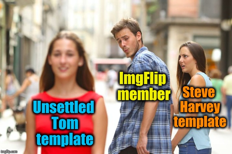 Distracted Boyfriend Meme | Unsettled Tom template ImgFlip member Steve Harvey template | image tagged in memes,distracted boyfriend | made w/ Imgflip meme maker