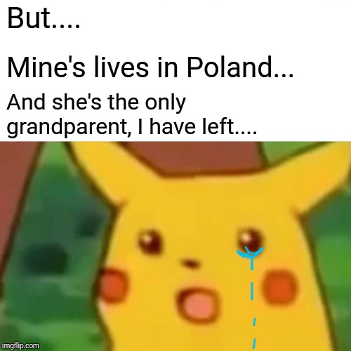 Surprised Pikachu Meme | But.... Mine's lives in Poland... And she's the only grandparent, I have left.... | image tagged in memes,surprised pikachu | made w/ Imgflip meme maker